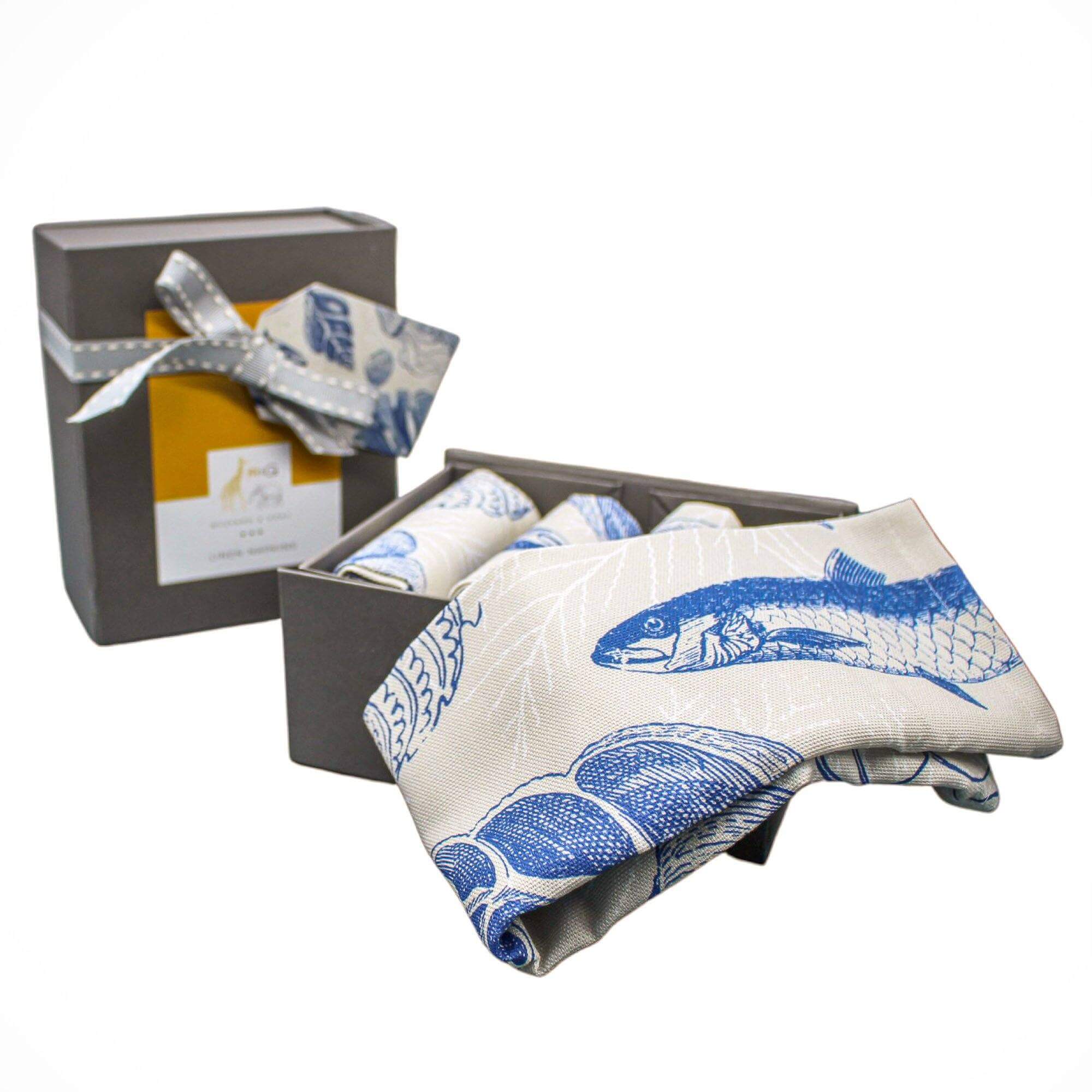 Antiquarian Sealife Napkins (Set of Four) Napkins Mustard and Gray Ltd Shropshire UK