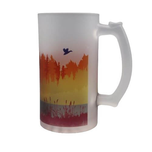Autumn Fly Fishing Frosted Beer Stein Beer Stein Mustard and Gray Ltd Shropshire UK