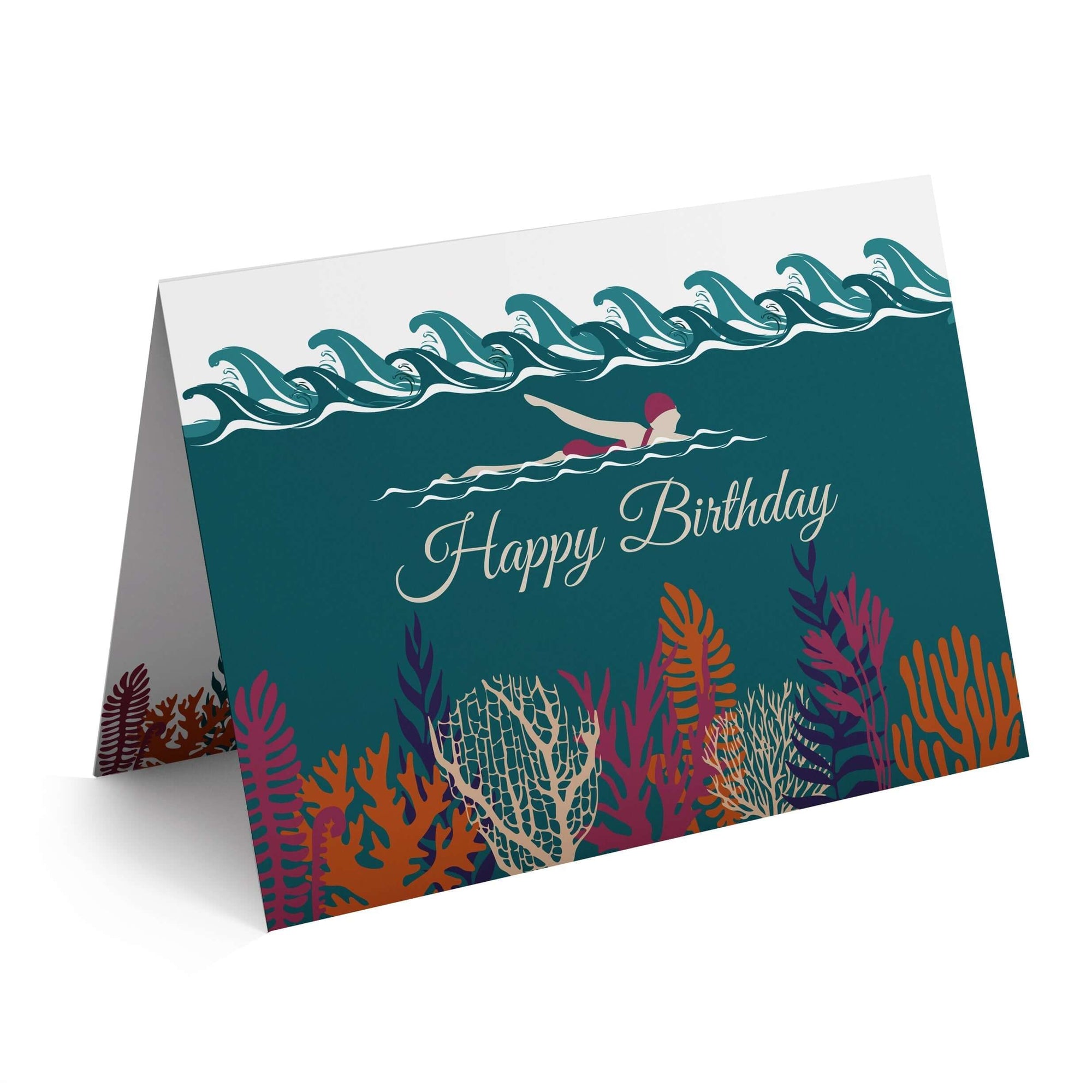 Deep Blue Sea Wild Swimming Happy Birthday Card