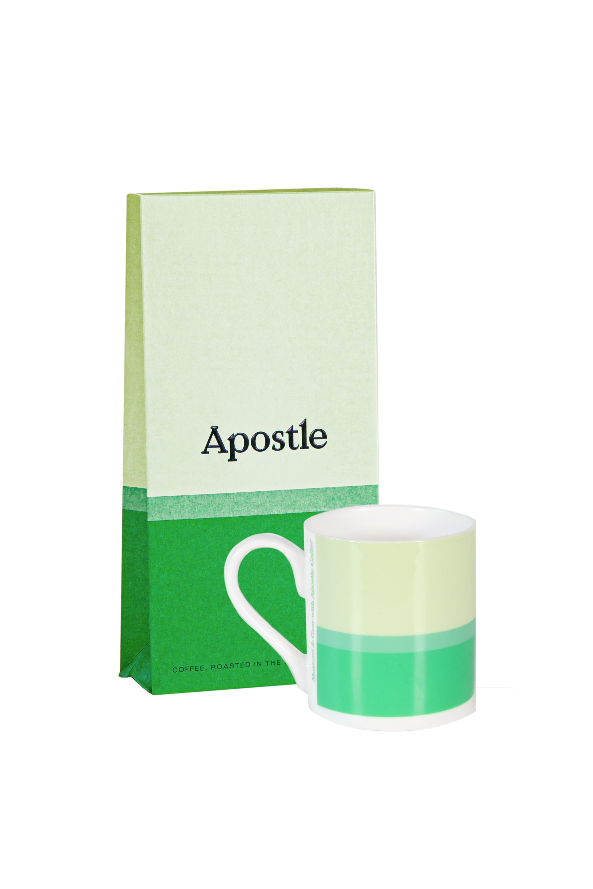 Apostle Coffee 225g Box & Mustard & Gray Shropshire Hills Mug (Green)