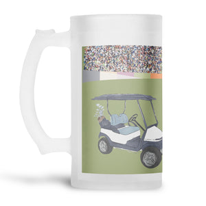  Golf  Frosted glass beer stein. Features golfer and golf buggy illustration.