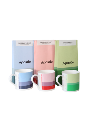 Apostle Coffee 225g Box & Mustard & Gray Shropshire Hills Mug (Blue)