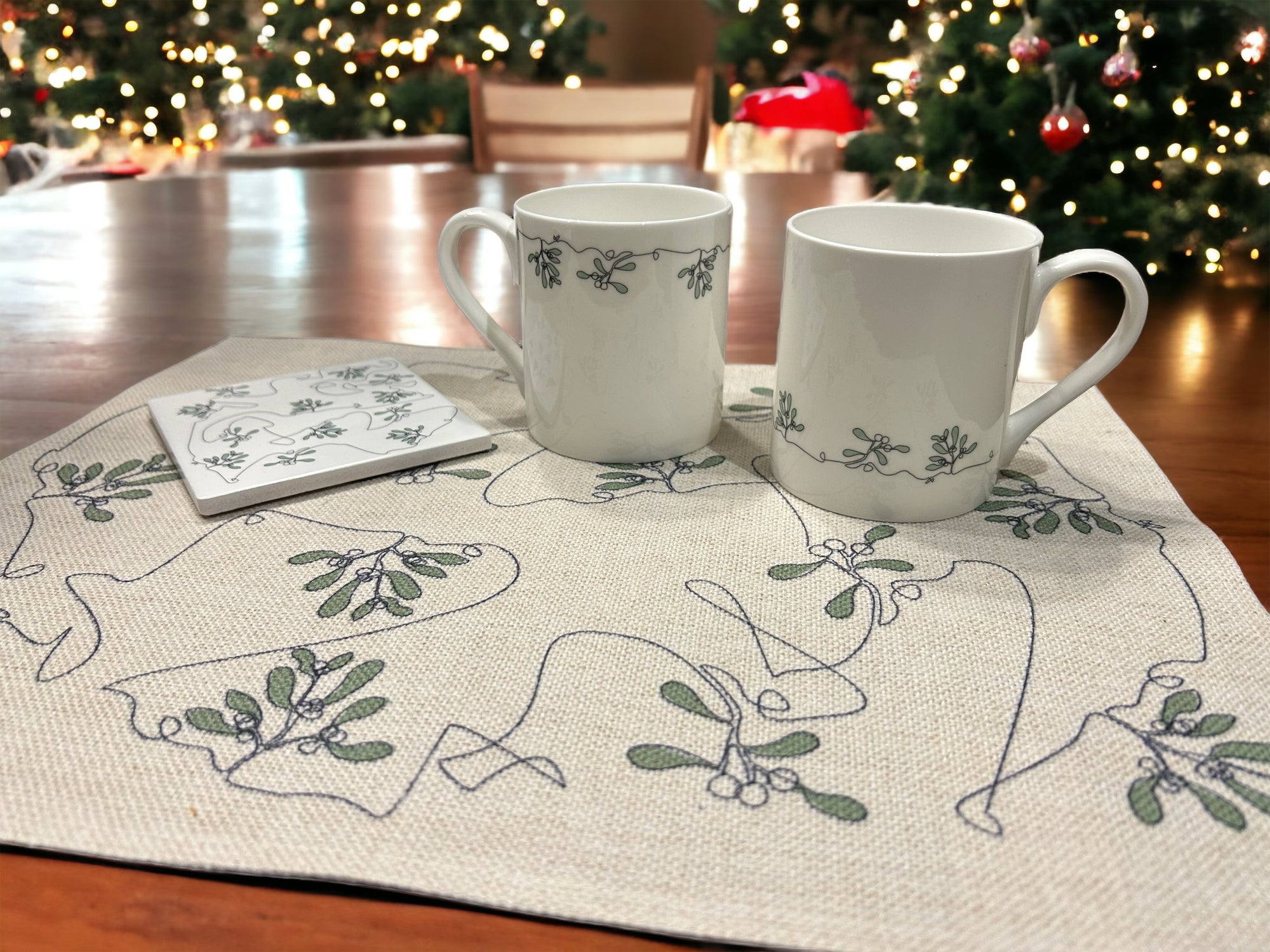 Ink and Hue Mistletoe Placemats (Set of Four)