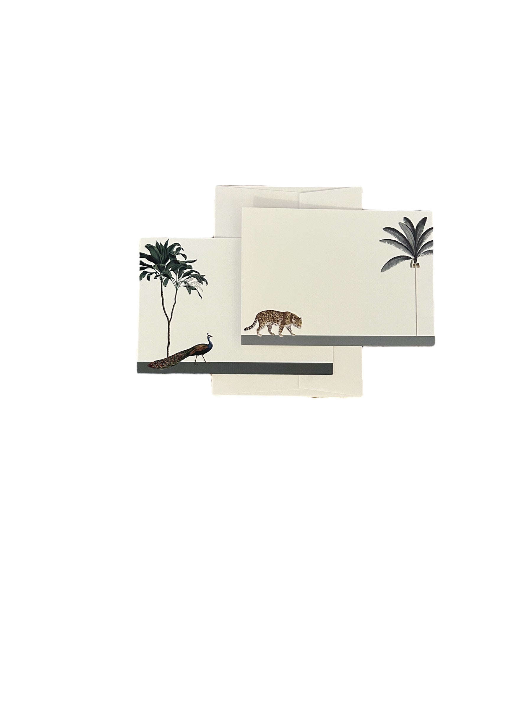 Darwin's Menagerie "Strutting Peacock Prowling Leopard" Notecard Set with Laid Envelopes