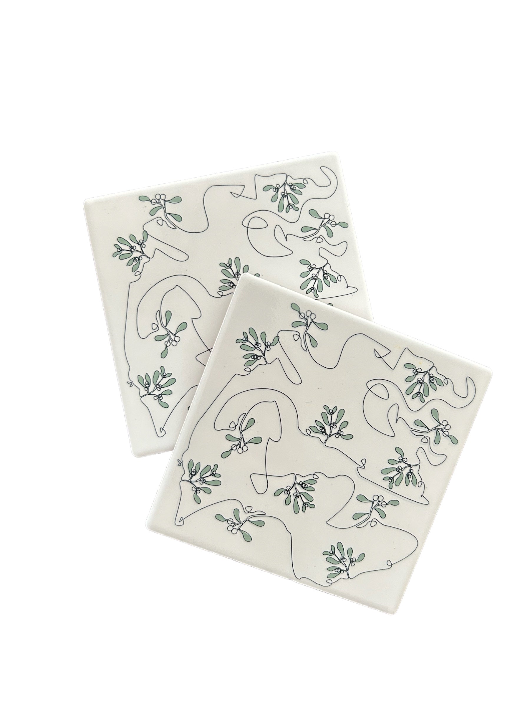 Ink and Hue Mistletoe Ceramic Coasters (set of 4)