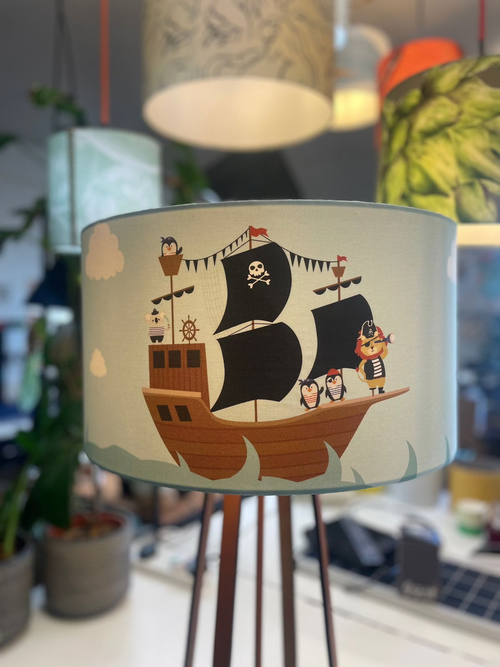 Pirate Theme Drum lampshade - Mustard and Gray Ltd