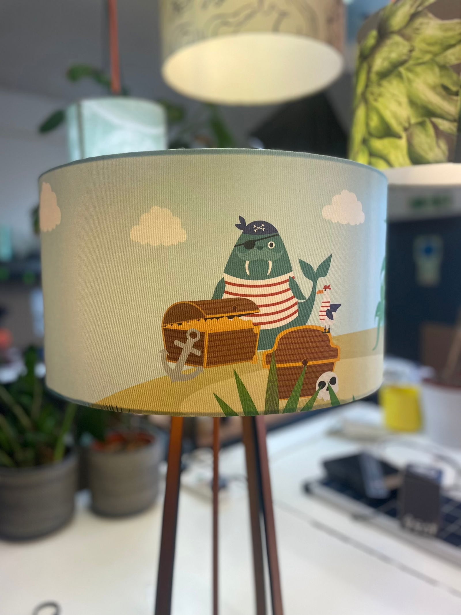 Pirate Theme Drum lampshade - Mustard and Gray Ltd