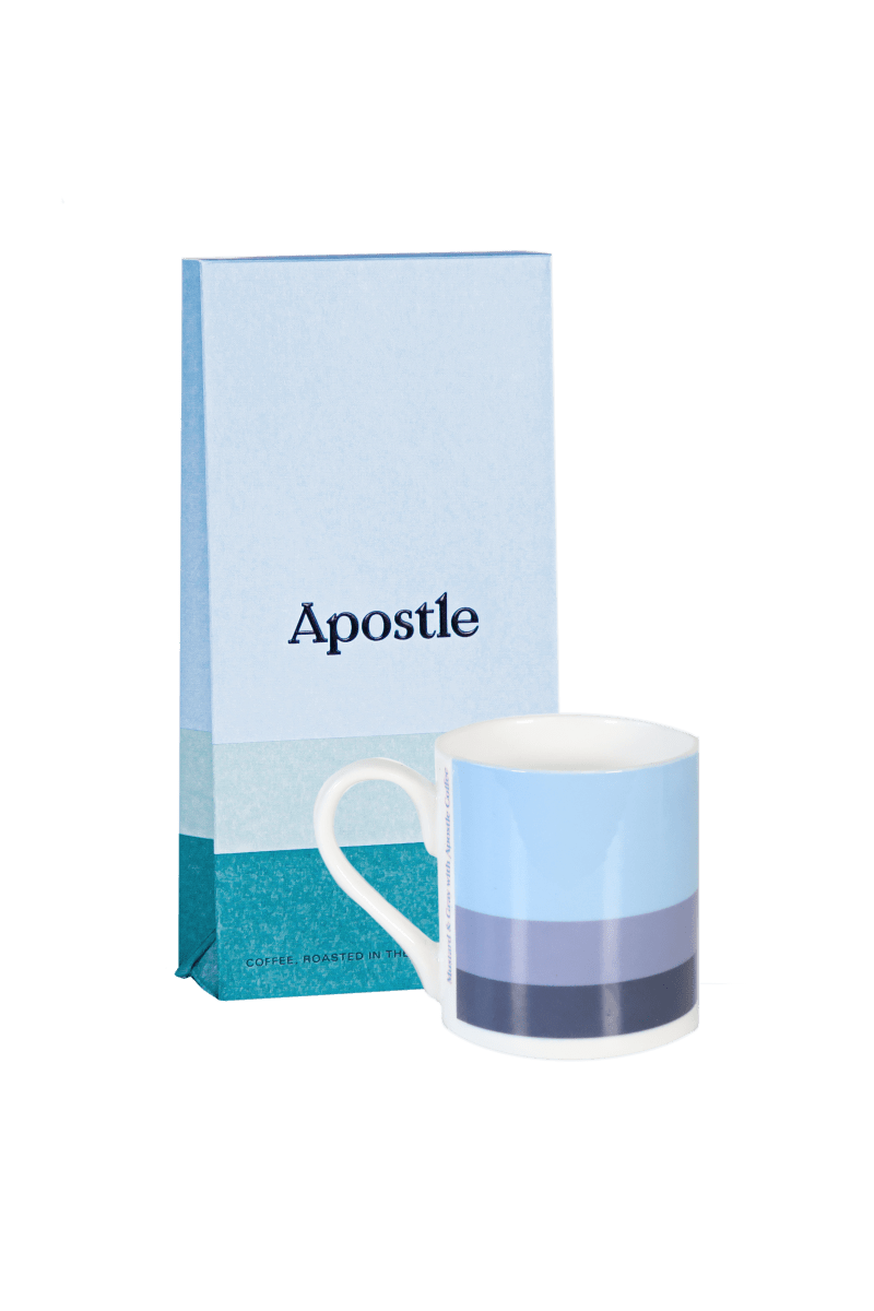Apostle Coffee 225g Box & Mustard & Gray Shropshire Hills Mug (Blue) - Mustard and Gray Ltd