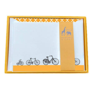 Bicycle Trail Family Notecard Set with Lined Envelopes - Mustard and Gray Ltd