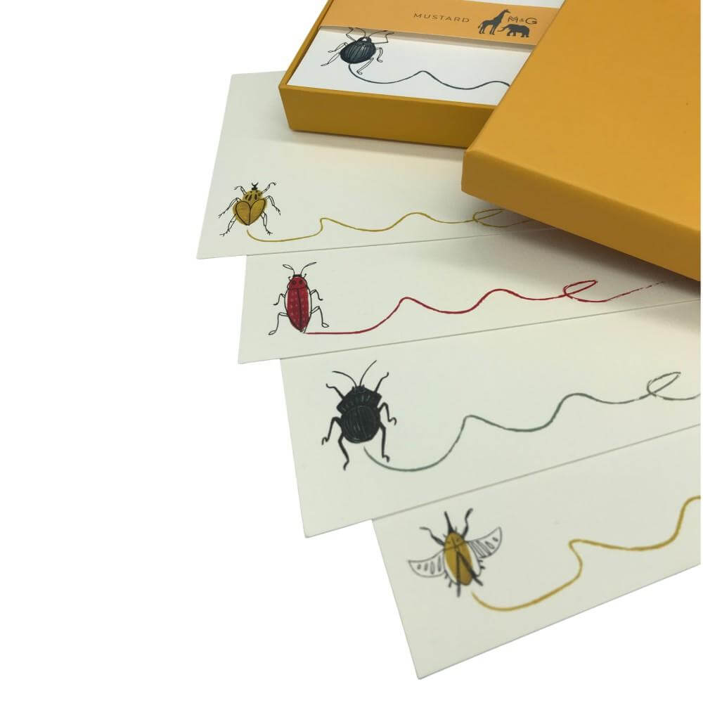 Buggy Scribble Notecard Set with Lined Envelopes - Mustard and Gray Ltd