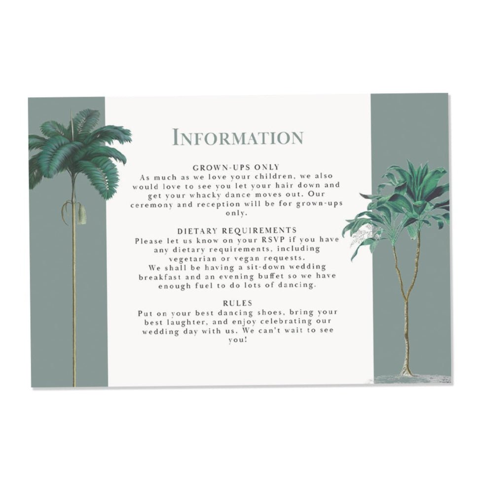 Darwin Wedding Flat Information Card
