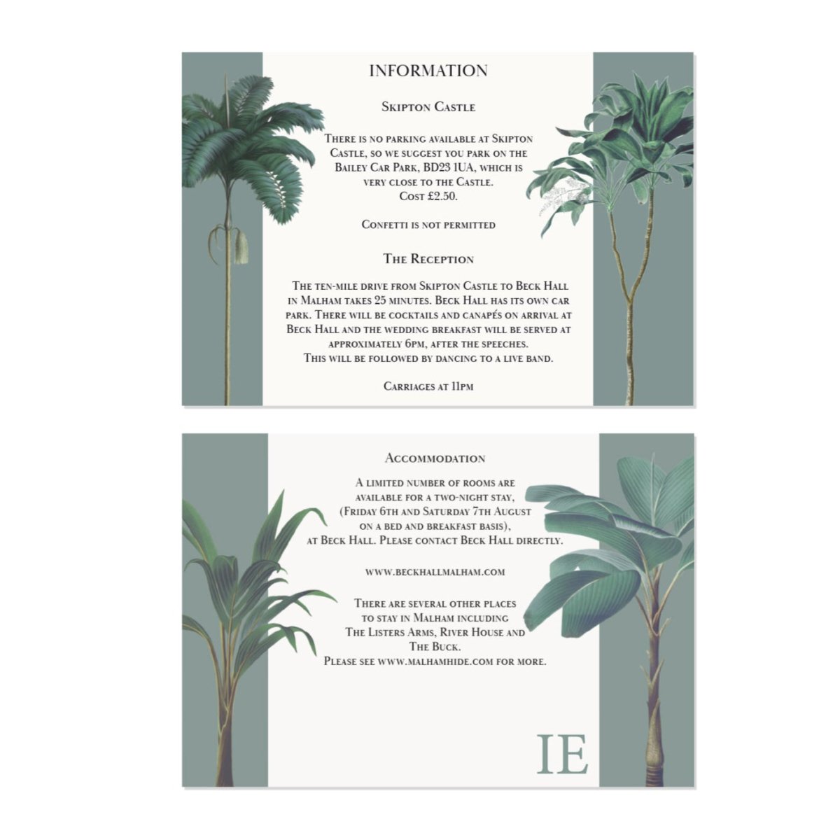 Darwin Wedding Flat Information Card