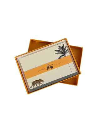 Darwin's Menagerie "Prowling Leopard" Notecard Set with Laid Envelopes - Mustard and Gray Ltd