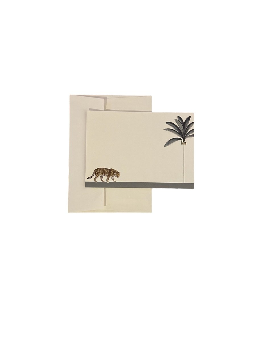 Darwin's Menagerie "Prowling Leopard" Notecard Set with Laid Envelopes - Mustard and Gray Ltd