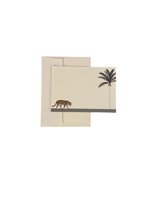 Darwin's Menagerie "Prowling Leopard" Notecard Set with Laid Envelopes - Mustard and Gray Ltd