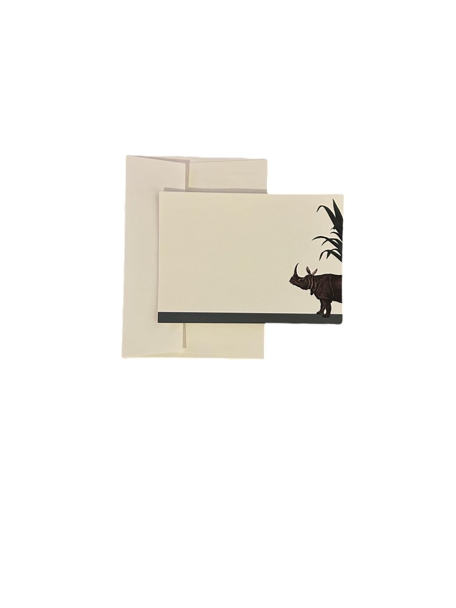 Darwin's Menagerie "Reluctant Rhino" Notecard Set with Laid Envelopes - Mustard and Gray Ltd