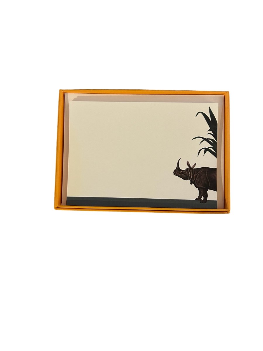 Darwin's Menagerie "Reluctant Rhino" Notecard Set with Laid Envelopes - Mustard and Gray Ltd