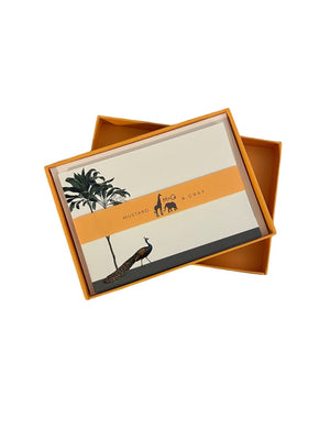Darwin's Menagerie "Strutting Peacock" Notecard Set with Laid Envelopes - Mustard and Gray Ltd