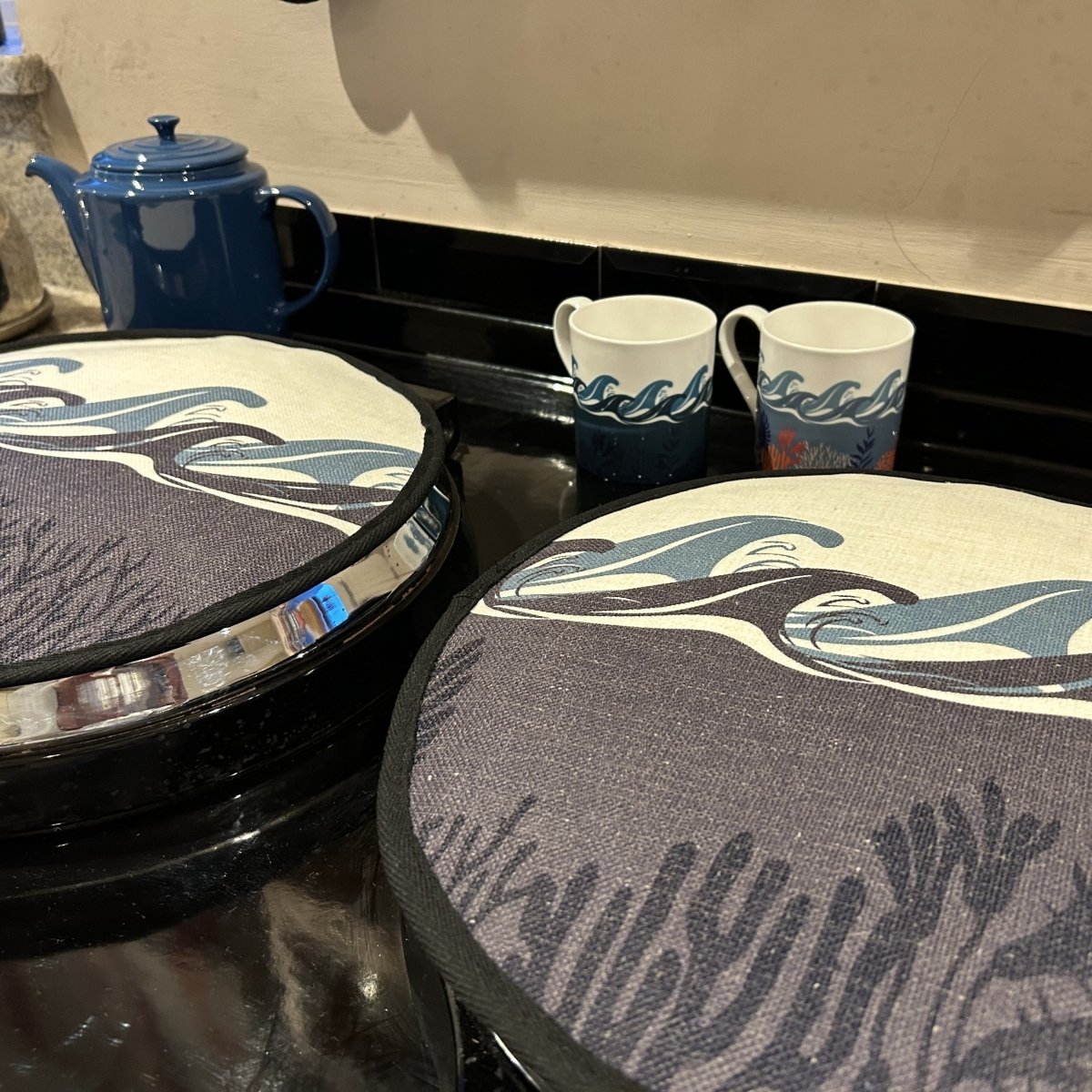 Deep Blue Sea Circular Hob Covers - Night - Mustard and Gray Ltd