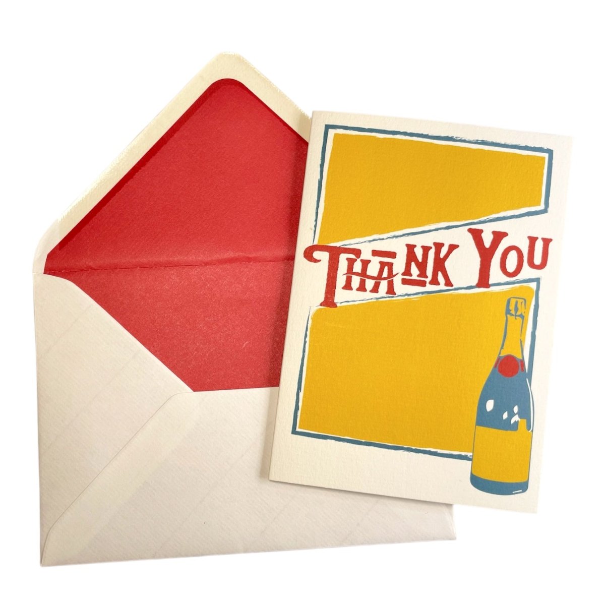 a thank you card with a bottle of wine