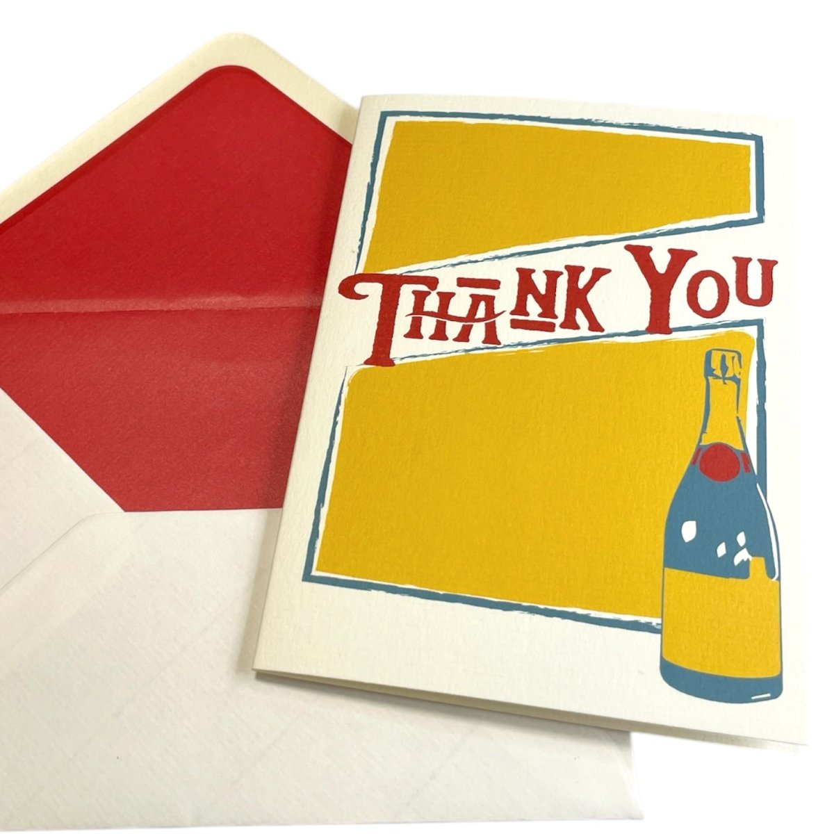 a thank you card with a bottle of wine