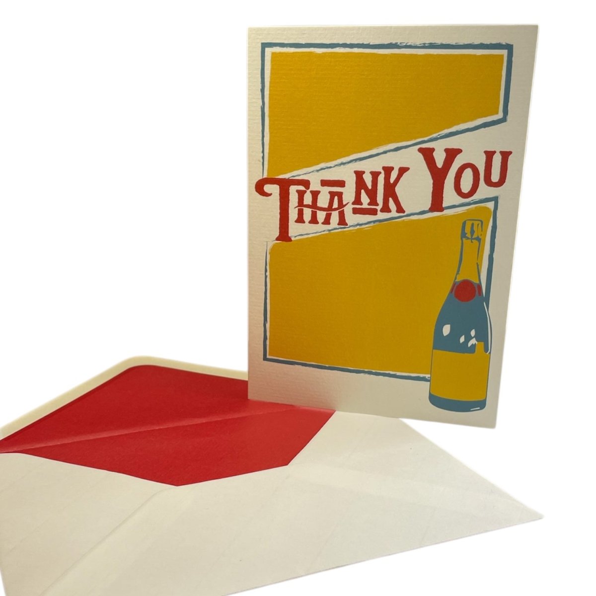 a thank you card with a bottle of wine