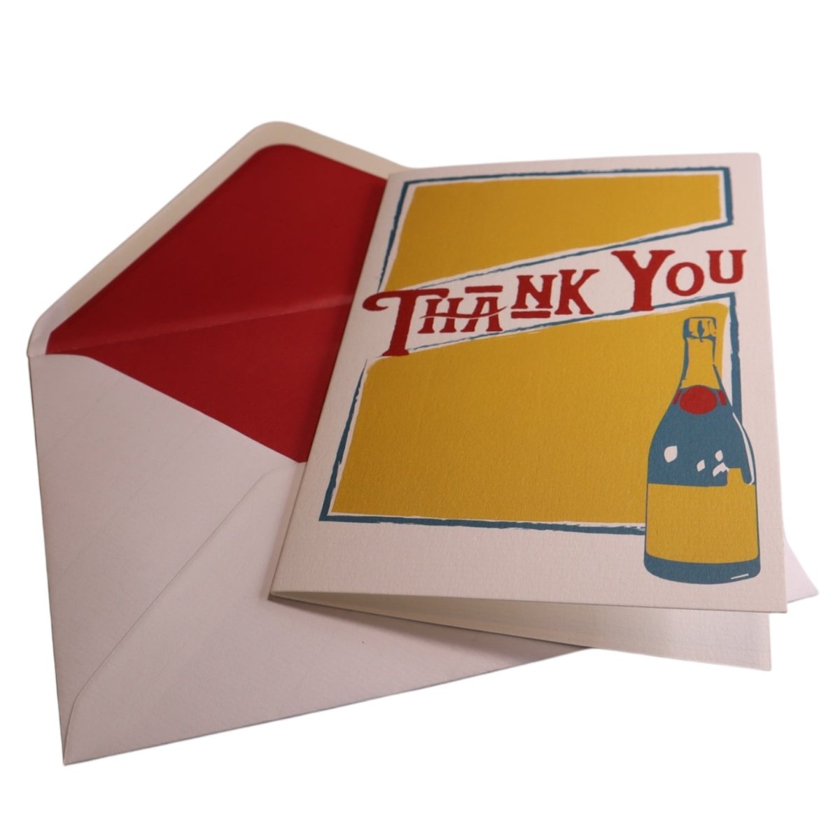 a thank you card with a bottle of wine