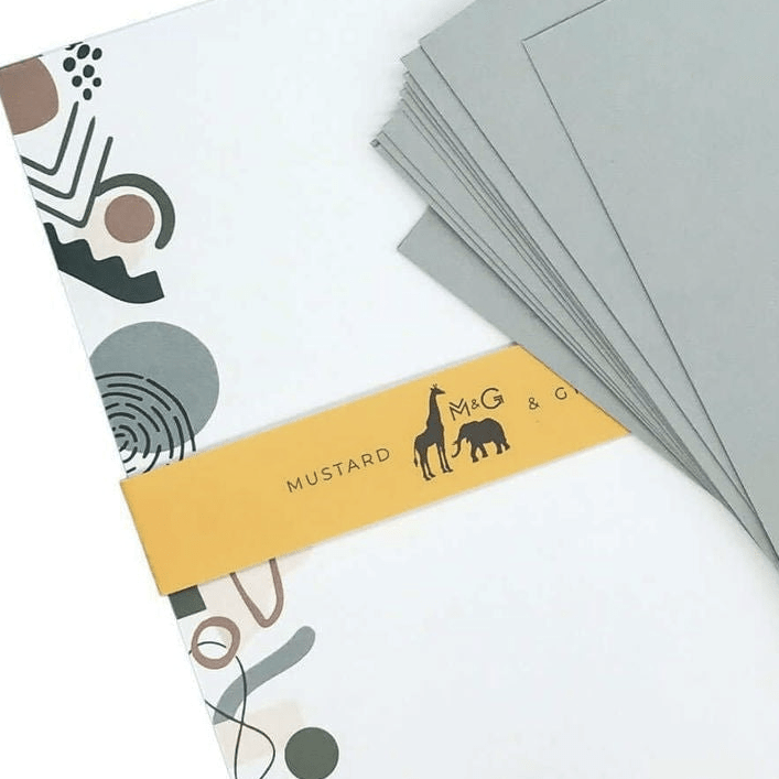 Geometric Letter Paper - Wove A5 Writing Paper - Mustard and Gray Ltd