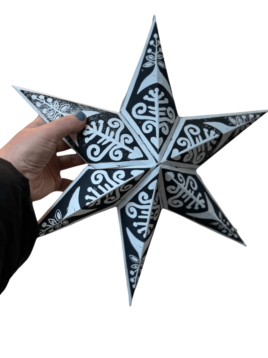 Handcrafted 3D Lino Cut Paper Star