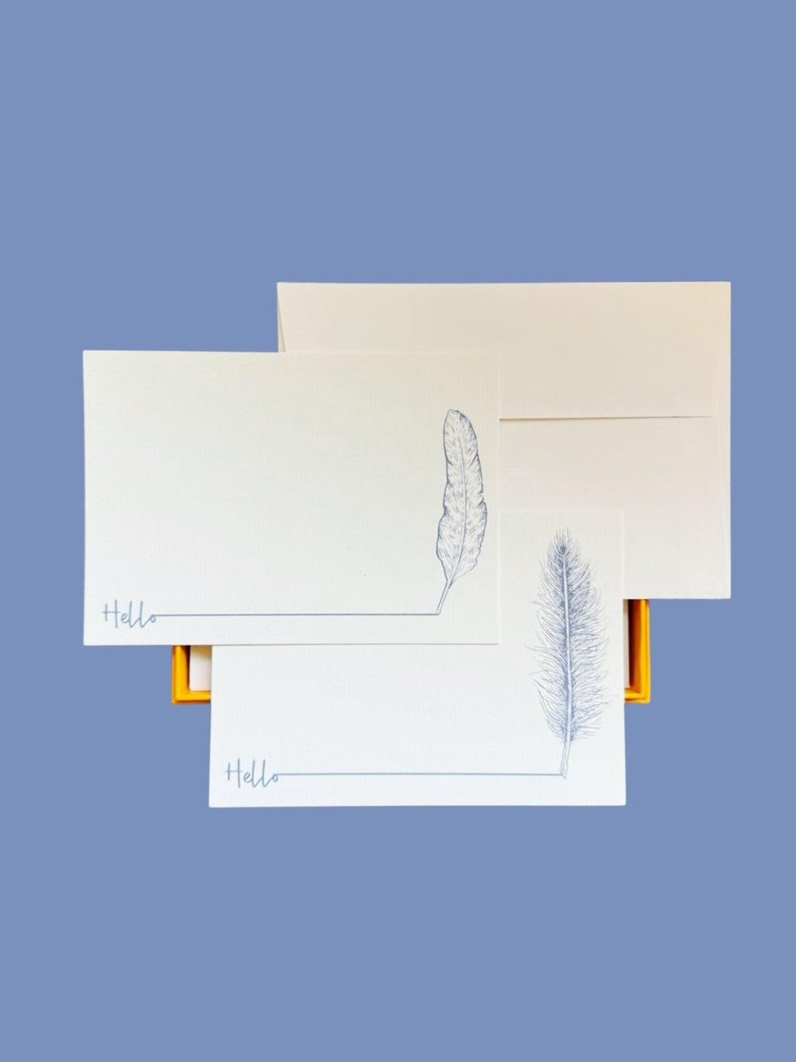 Hello Feather Notecard Set with Laid Envelopes