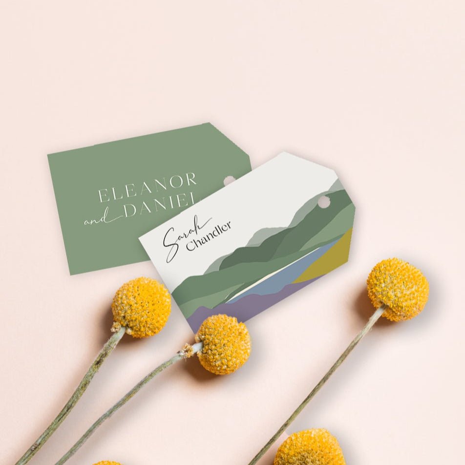 Hills Heather and Gorse Wedding 'Luggage Tag' Place Cards