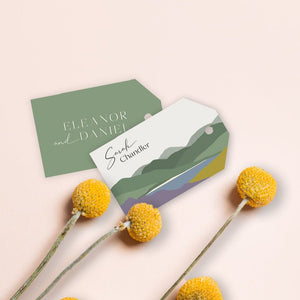 Hills Heather and Gorse Wedding 'Luggage Tag' Place Cards