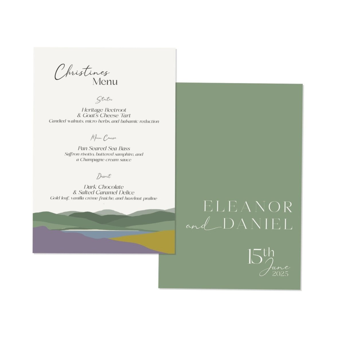 Hills Heather and Gorse Wedding Menu Card