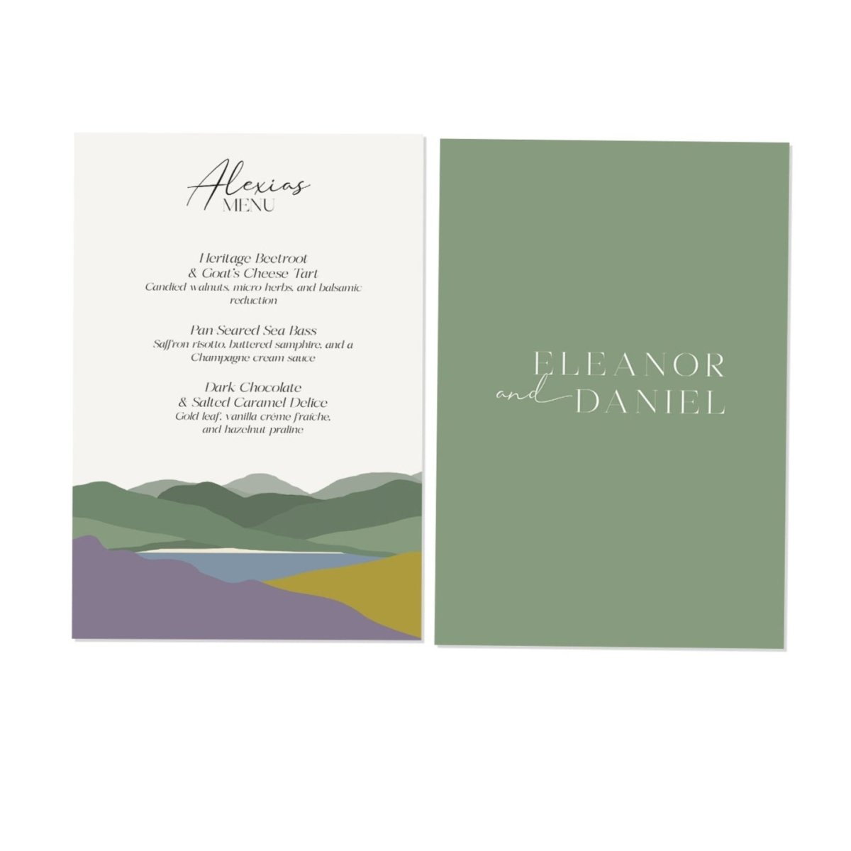 Hills Heather and Gorse Wedding Menu Card