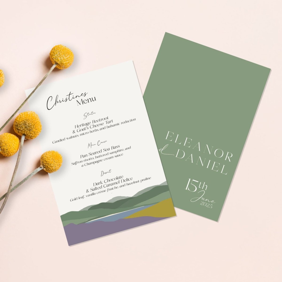Hills Heather and Gorse Wedding Menu Card