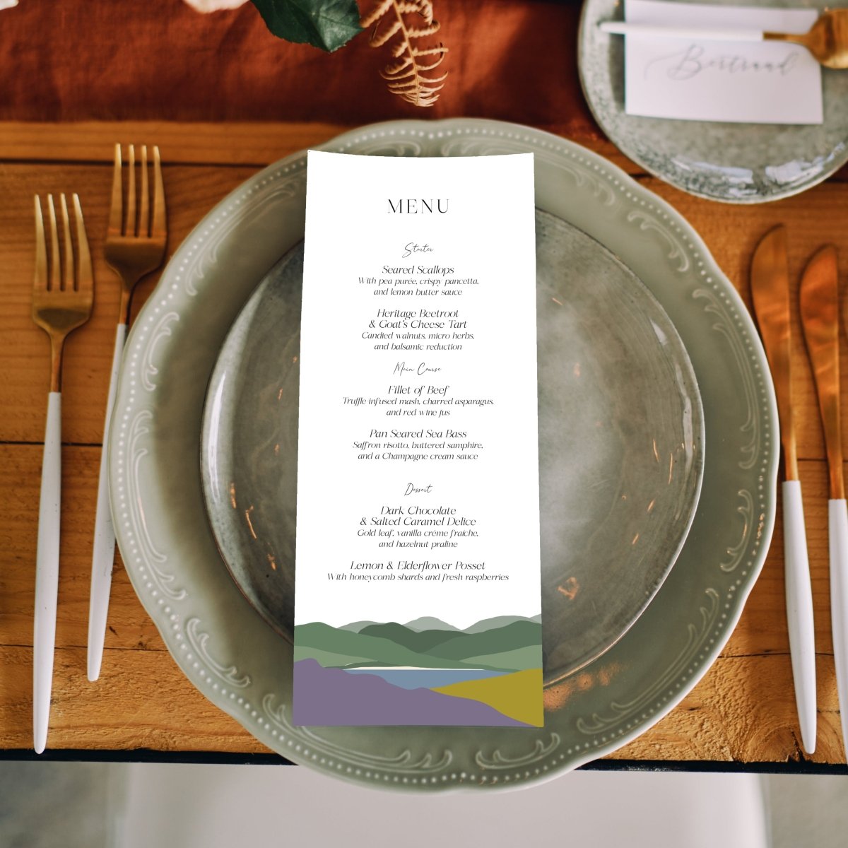 Hills Heather and Gorse Wedding Menu Card