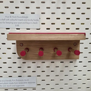 Hue & Hook Oak Entryway Key Holder with Shelf and Peg Hooks