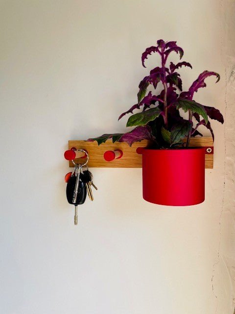 Hue & Hook Oak Hallway Organiser with Plant Pot and Key Hooks