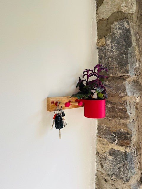 Hue & Hook Oak Hallway Organiser with Plant Pot and Key Hooks