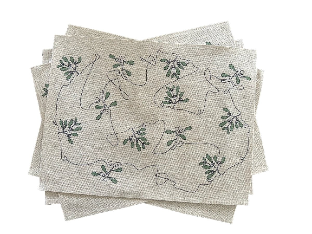 Ink and Hue Mistletoe Placemats (Set of Four) - Mustard and Gray Ltd