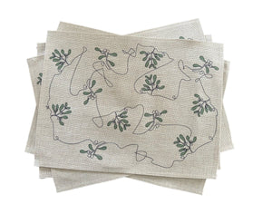 Ink and Hue Mistletoe Placemats (Set of Four) - Mustard and Gray Ltd