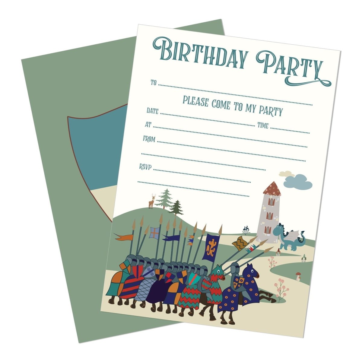 Knights at Dragon Castle Party Invitations - Mustard and Gray Ltd