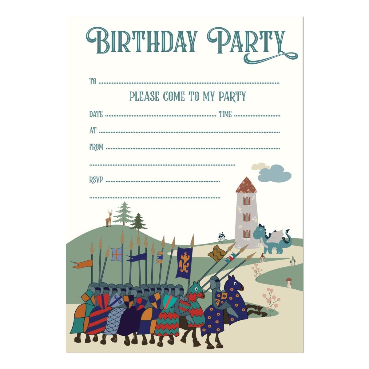 Knights at Dragon Castle Party Invitations - Mustard and Gray Ltd
