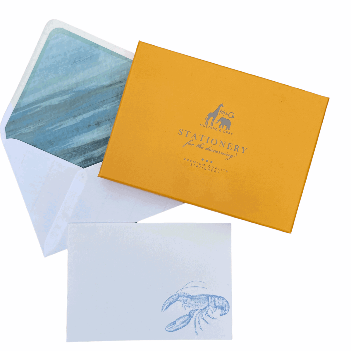 Kraken and Pinch Notecard Set with Lined Envelopes - Mustard and Gray Ltd