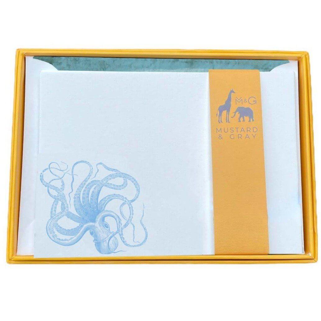 Kraken and Pinch Notecard Set with Lined Envelopes - Mustard and Gray Ltd