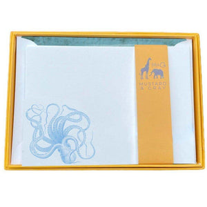 Kraken and Pinch Notecard Set with Lined Envelopes - Mustard and Gray Ltd