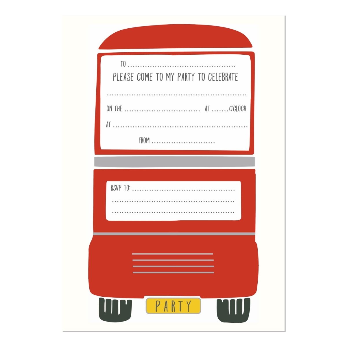 London Bus Party Invitations - Mustard and Gray Ltd