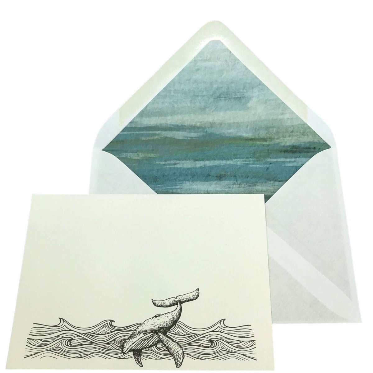 Night Whale Notecard Set with Lined Envelopes - Mustard and Gray Ltd