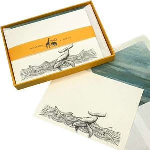 Night Whale Notecard Set with Lined Envelopes - Mustard and Gray Ltd