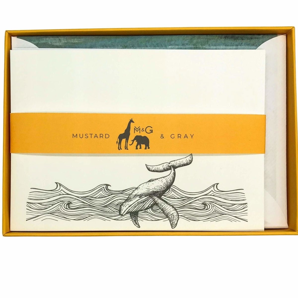 Night Whale Notecard Set with Lined Envelopes - Mustard and Gray Ltd